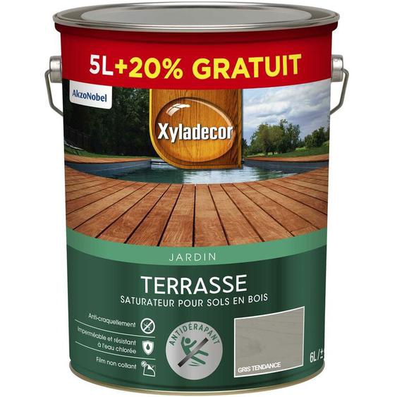 Saturateur pour sol exterieur en bois - Terrasses - aspect mat gris tendance 6 L (5 L + 1 L gratuit) - Xyladecor