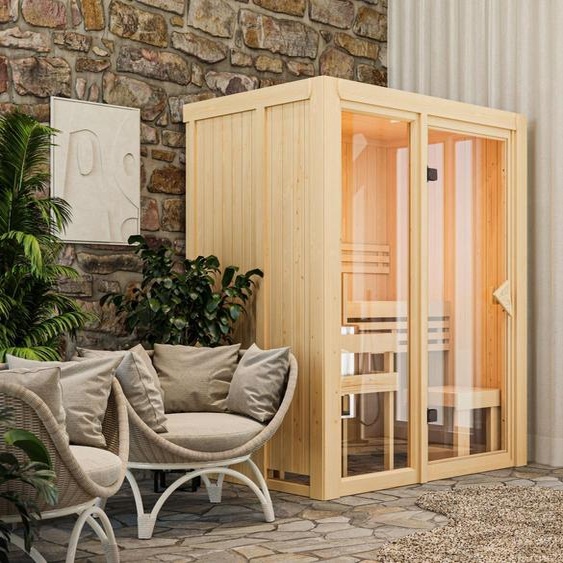 Sauna dintérieur Karibu Avari 1, entrée frontale, sans accessoires, 155 x 122 x 198 cm, sans couronne de toit