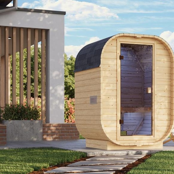 Sauna en tonneau QUADRO MINI BASIC 158 x 140 cm, avec poêle de 3,6 kW etintégrée (230 V)