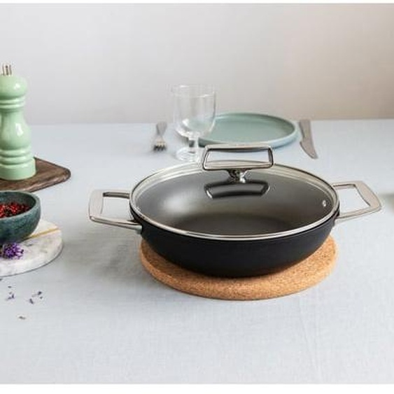 Sauteuse aluminium à anses fixes avec couvercle en verre