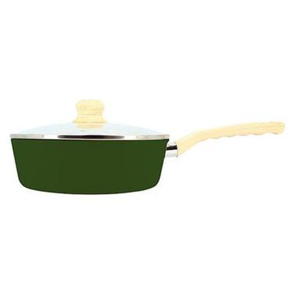 Sauteuse colorama 24cm aluminium recycle olive avec couvercle en verre