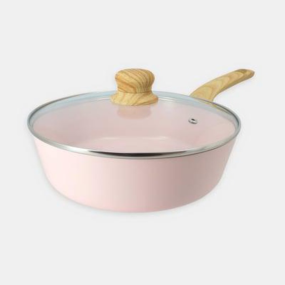 Sauteuse rose 24cm en aluminium recycle couvercle en verre