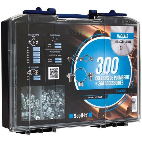 SCELL-IT Coffret de 300 colliers plomberie acier zingué blanc - COF-SANCS