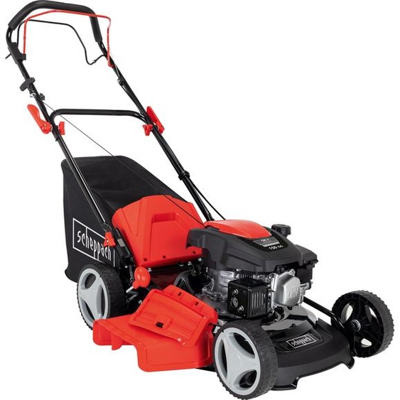 Scheppach MS161-46 Tondeuse à gazon à essence avec traction - largeur de coupe 46cm | fonction de nettoyage | 55 L| carter en acier | 7 réglages de hauteur | fonction mulching