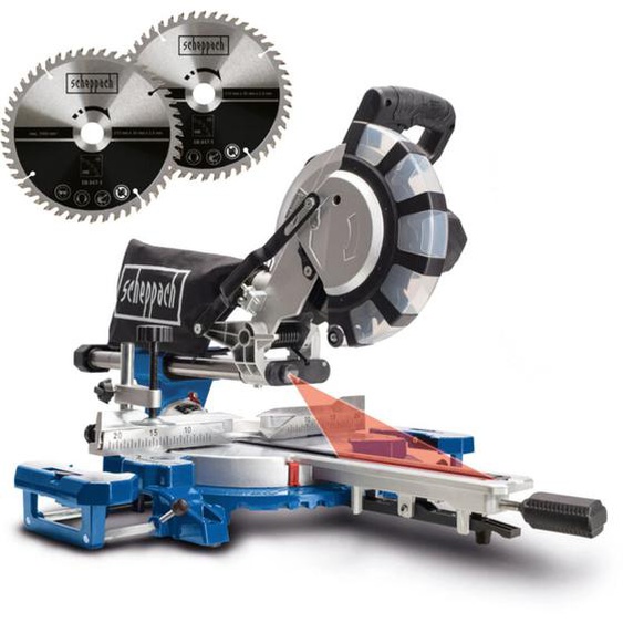 Scheppach - Scie à onglet radiale HM254SPX - 2200W - Ø254 mm - Largeur et hauteur de coupe 34x90mm - Avec laser - Supports en alu - Table tournante