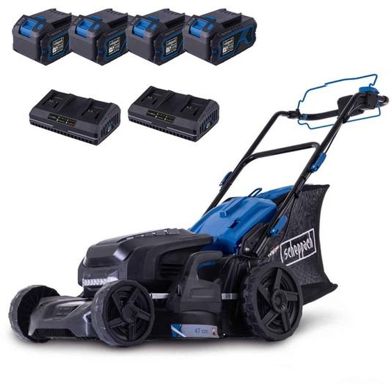 Scheppach Tondeuse à gazon sans fil BC-MP470-X - 47cm de largeur de coupe | 800-900 m2 | Vario roue motrice | LED | 7 hauteurs de coupe | incl. 4x 4Ah batterie & 2xchargeur
