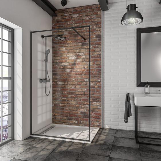 Schulte - Paroi de douche fixe à litalienne, verre 6 mm transparent, Walk In, profilé noir, sérigraphie cadre noir, 90 x 200 cm