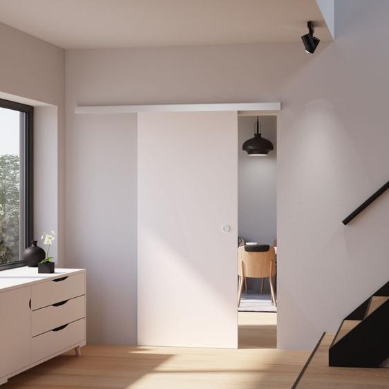 Schulte - Porte coulissante intérieure 102 x 220 cm, Porte pleine en bois blanc - Poignée ronde + double amortisseur Softclose