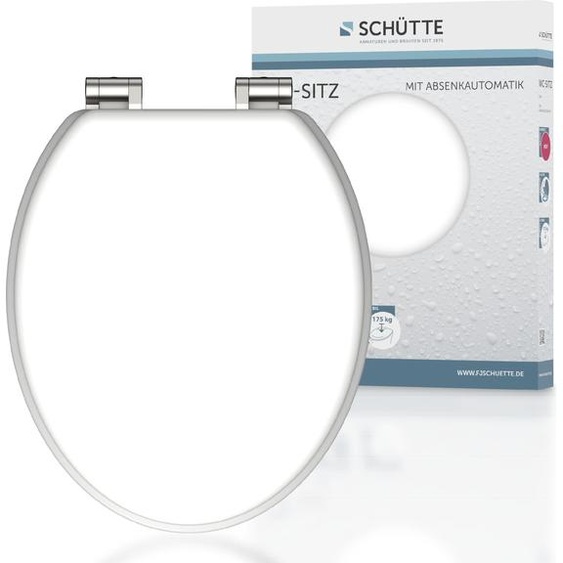 SCHÜTTE Siège de toilette MDF SPIRIT WHITE, siège de toilette avec mécanisme de fermeture souple, siège de toilette avec noyau en bois, siège de toilette blanc, couvercle de toilette