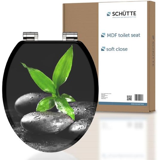 SCHÜTTE Siège de WC en MDF PIERRES FONCÉES ET BAMBOU, Siège de WC avec fermeture en douceur, Siège de WC avec noyau en bois, Couvercle de WC