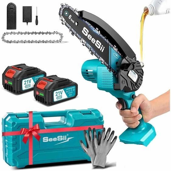 Scie à batterie compacte - Scie électrique portative - Profondeur de coupe de 15,2 cm - 2 batteries de 4,0 Ah - Compatible 18 V - 800–999 W - Pour le bois et lentretien des arbres