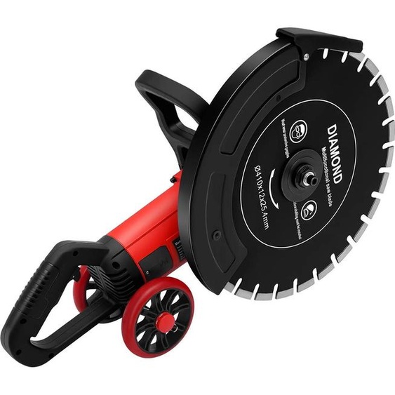 Scie à béton électrique et fraiseuse pour rainures de murs - Fraiseuse murale de 4000 W - 3000 tours/minute - Disque diamanté - Profondeur de coupe réglable : 16,5 cm - Alimentation en eau pour le contrôle de la poussière - Rouge
