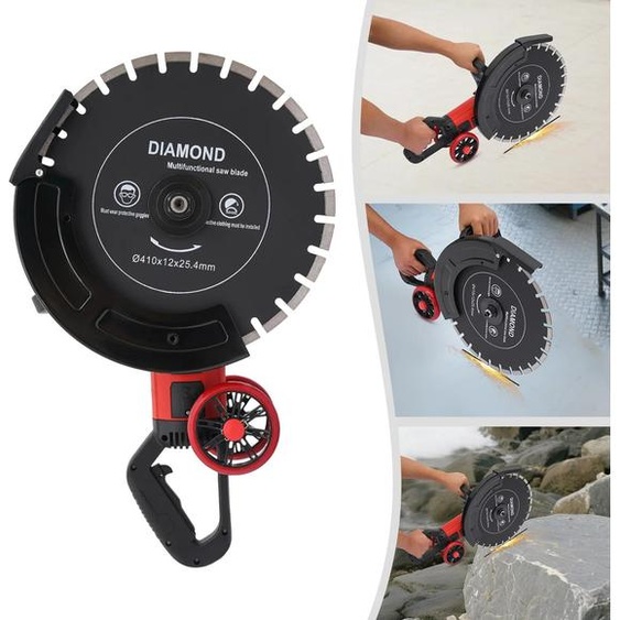 Scie à béton électrique / Fraiseuse pour rainures dans les murs - Scie circulaire 4000W 220V - Refroidissement par eau, faible production de poussière - Profondeur de coupe : 165 mm - Lame de scie : 410 mm - Prise européenne - Noir et rouge