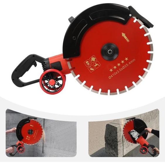 Scie à béton électrique - Scie diamantée - 4000 W - Prise UE 220 V - Disque Ø410 mm - Profondeur de coupe 165 mm - 3000 tr/min - Coupe à eau avec pompe - Rouge