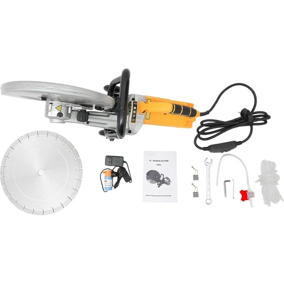 Scie à béton - Tronçonneuse électrique - 3000 W - Disque de 35,6 cm - Pompe à eau pour coupe à leau - Alimentation secteur - Argent