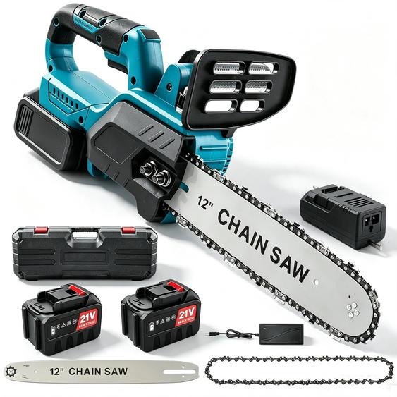 Scie à chaîne électrique sans fil, lame de 30 cm - Scie électrique maniable - 18 V - 2 batteries