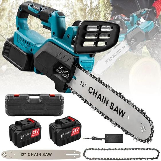 Scie à chaîne électrique - Scie à chaîne sans fil - Lame de 30 cm - Moteur sans balais de 1500 W - Compatible avec des batteries de 18 V - Coffret comprenant 2 batteries