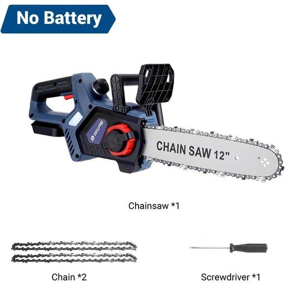 Scie à chaîne électrique - Scie à moteur sans fil - Moteur sans balais - Lame de 30 cm - Sans batterie - Pour le jardin et le bois
