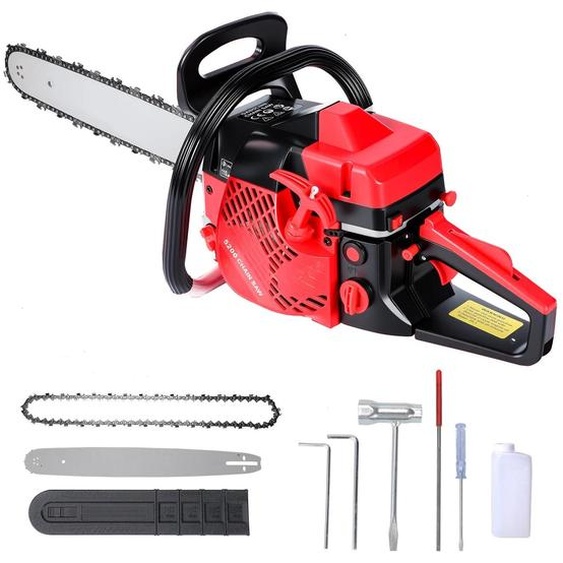 Scie à chaîne essence - 52cc - Moteur 2 temps de 2,8 chevaux - Longueur de la lame : 50 cm - Anti-vibrations - Idéale pour labattage darbres, lélagage et la coupe de bois de chauffage