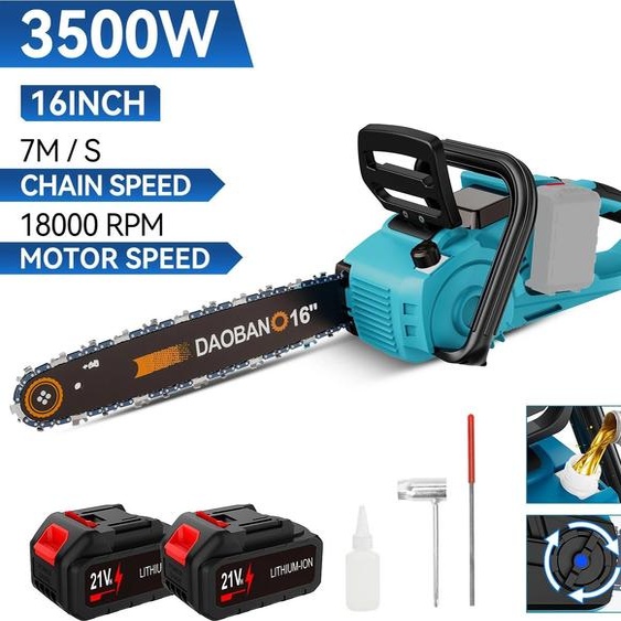 Scie à chaîne sans fil de 40 cm - Scie à moteur électrique sans fil - Moteur sans balais - Lubrification automatique de la chaîne - Idéale pour couper du bois et tailler des arbres - Coffret comprenant 2 batteries
