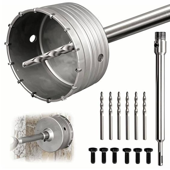 Scie à Cloche 150mm, 220 mm SDS Plus Tige dExtension, avec Adaptateur SDS Plus 220 mm et 6 Foret de Centrage 110 mm, pour Carrelage Beton, Scies