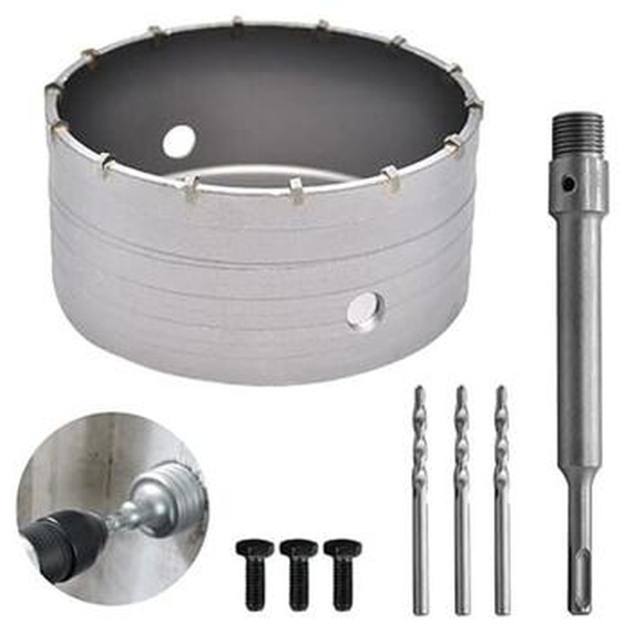Scie à Cloche 160mm Bi-Metal pour Carrelage Beton, Scies Cloches Carotteuse Trépan Beton, avec Adaptateur sds Plus 220 mm et 3 Foret de Centrage 110