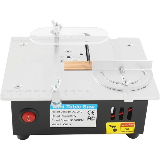 Scie à table portable - Mini scie à table - 96 W - moteur en cuivre - 5000 tr/min - Pour circuits imprimés (PCB), baguettes de bois, acrylique, tubes en cuivre - Horizontal - Noir