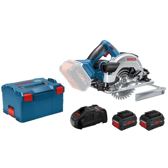 Scie circulaire 18V GKS 18V-57 G + 2 batteries 5,5 Ah + chargeur en coffret L-BOXX BOSCH 06016A210C