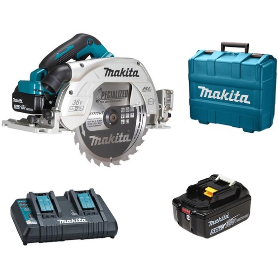 Scie circulaire 2 x 18 V LXT + batterie 5 Ah + chargeur + coffret MAKITA DHS900PT2