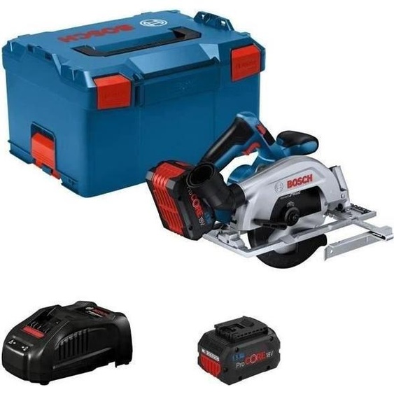 Scie Circulaire Bosch Professional GKS 18V-57-2, 2 Batteries ProCORE 18V 5.5Ah, Chargeur GAL1880 CV, L-BOXX