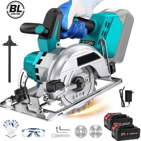 Scie circulaire - Sans balais 125 mm (12,5 cm) - Batterie 18 V - 10 800 tr/min - Avec 2 batteries - Rouge carmin