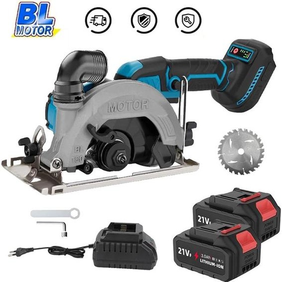 Scie circulaire sans balais - Scie circulaire sans fil - Lame de 15,2 cm - Avec 2 batteries - Profondeur de coupe réglable - Pour le bois - À guidage manuel - Rouge carmin