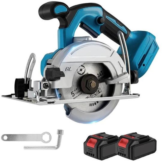 Scie circulaire sans fil - À batterie, à guidage manuel - Moteur sans balais - Lame 12,7 cm - Puissance 1000 W - Vitesse de rotation 10800 tr/min - Système 21 V, 2 batteries - Jaune clair