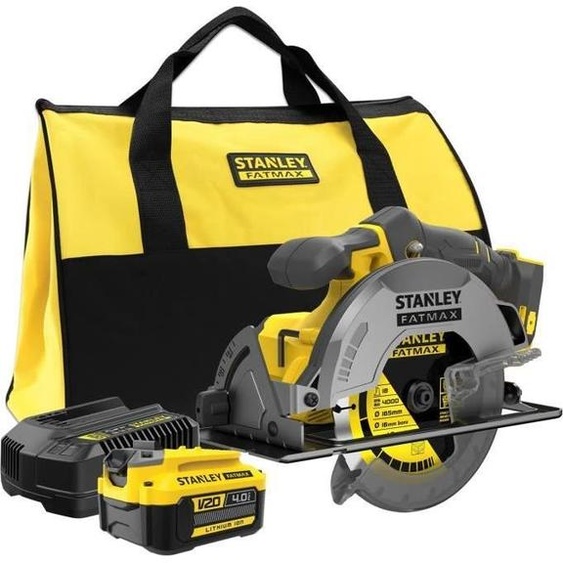 Scie Circulaire sans Fil Stanley Fatmax, 18V, 165mm, Profondeur de Coupe 54mm, 4Ah Batterie