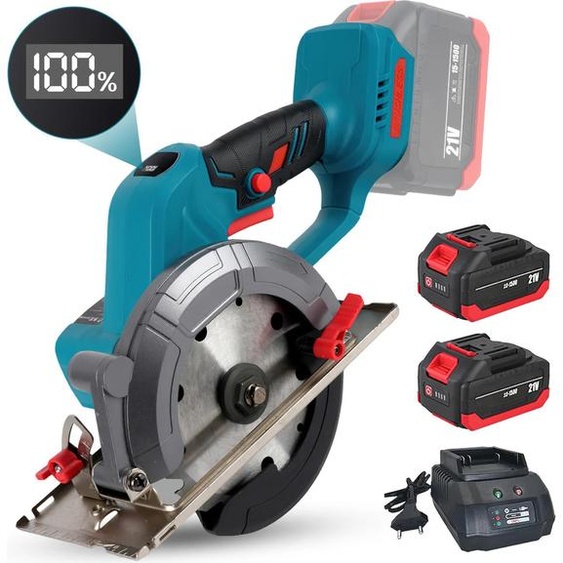 Scie circulaire sans fil compacte - Moteur sans balais - Lame de 15,2 cm - Deux batteries incluses - Pour le bois, le métal et le carrelage - Rouge carmin