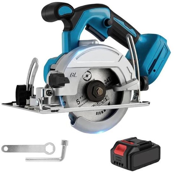 Scie circulaire sans fil - Sans balais 125 mm - Angle de coupe 0°-45° - Coupe de bois - 1 batterie incluse - Violet foncé