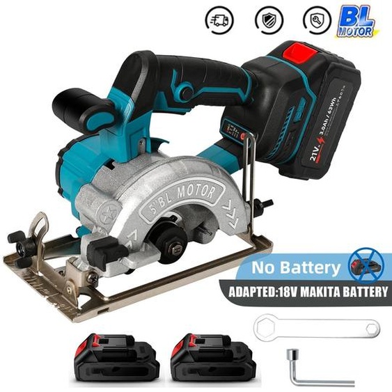 Scie circulaire sans fil - Sans balais - Lame de 125 mm - Système 18 V - 2 batteries incluses - Haute performance - Rouge carmin