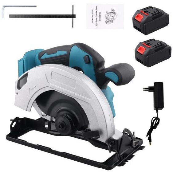 Scie circulaire - Scie circulaire portative - Sans fil, alimentée par batterie - Lame de 18 cm - 5 000 tr/min - 2 batteries incluses - Blanc