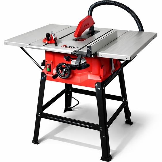Scie circulaire sur table VERTEX, 1800 W, table de travail extensible, scie sur table pour le bois, coupes à 45° et 90°, lame de scie incluse dans le kit