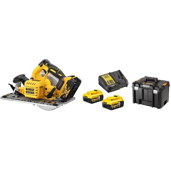 Scie circulaire XR 18V + 2 batteries 5 Ah + chargeur en coffret TSTAK - DEWALT - DCS572P2-QW