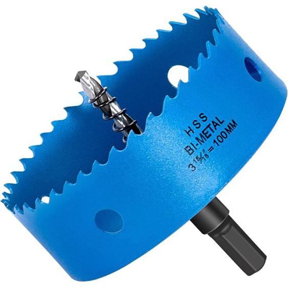 Scie Cloche 100 mm Hychika Couteau De Trou En Hss M42 Bi-métal Pour Bois, MéTal Souple Et Plastique (Plaques De Gypse Et Cloison SèChe), Avec Foret