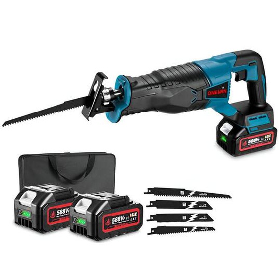 Onevan - Scie sabre électrique 800W avec 4 lames de scie et sac en tissu pour bois et métal - avec 2 batteries et 1 chargeur