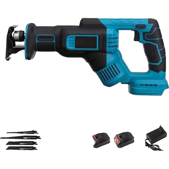 scie sabre sans fil 18V, vitesse 0-3000 tr/min, profondeur de coupe 300 mm, avec 2X batteries