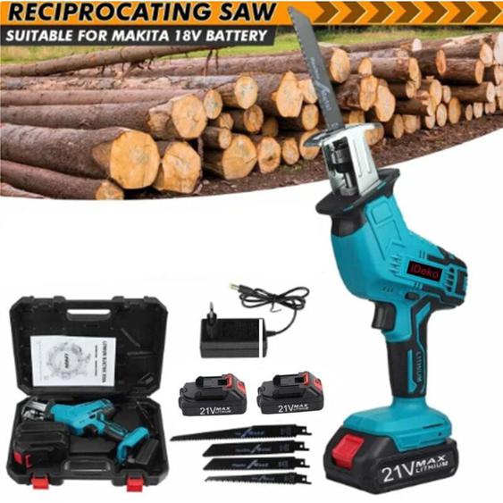 Ideko - Scie sabre sans fil 2 batterie 21V 1500mah rechargeable Compatible Makita scie alternative avec 4 lames