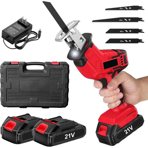 Scie sabre sans fil (scie alternative) - 18 V - 0-3500 tr/min, vitesse de rotation réglable en continu - 2 batteries incluses - Pour le bois et le métal - Rouge