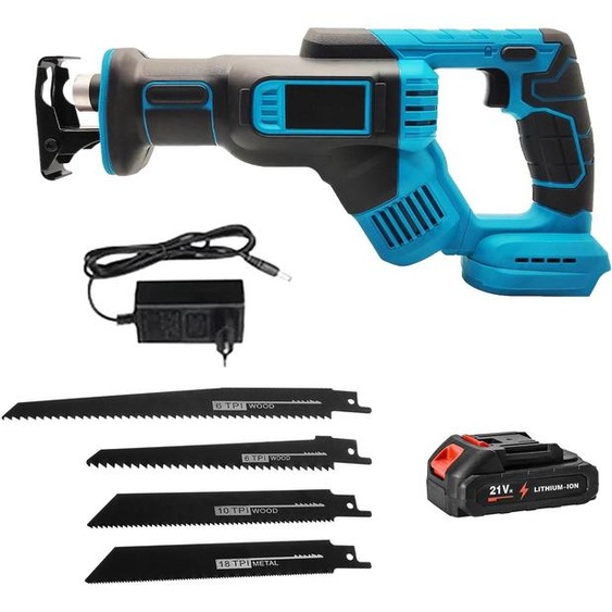 Scie sabre sans fil/scie alternative - 18 V, 300 mm - Vitesse variable - Pour le bois et le métal - 1 batterie incluse - Rouge carmin