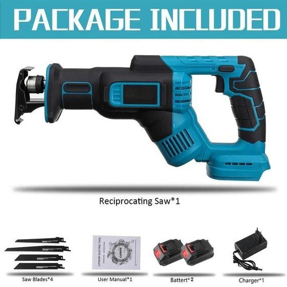 Scie sabre sans fil - Scie alternative - 3 000 tr/min - 4 lames - Système 18 V - Pour le bois et le métal - 2 batteries + chargeur UE