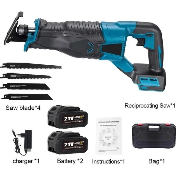 Scie sabre sans fil - Scie alternative - 900 W - 0-10 000 courses/min - Course de 28 mm - 2 batteries - Profondeur de coupe 50 mm dans le bois/10 mm dans le métal - Braun