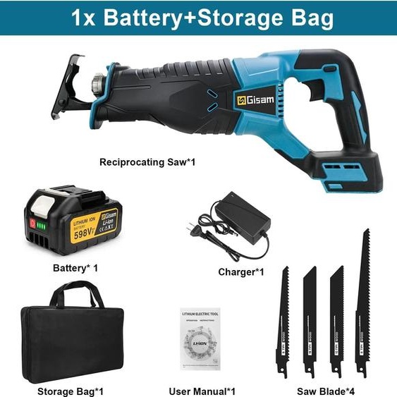 Scie sabre sans fil - Scie tigre - 18 V, 10 000 coups/min, 1 batterie incluse, sans fil, pour le bois - Braun