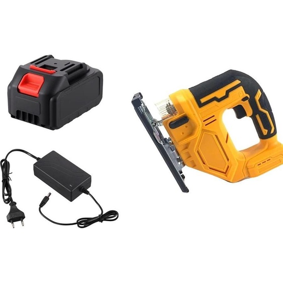 Scie sauteuse, moteur sans balais, fonctionnement sans fil, jaune avec 1 batterie